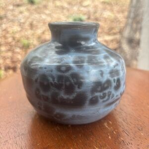 Artisan Made Ceramic Gray and Blue Chunky Ceramic Vase